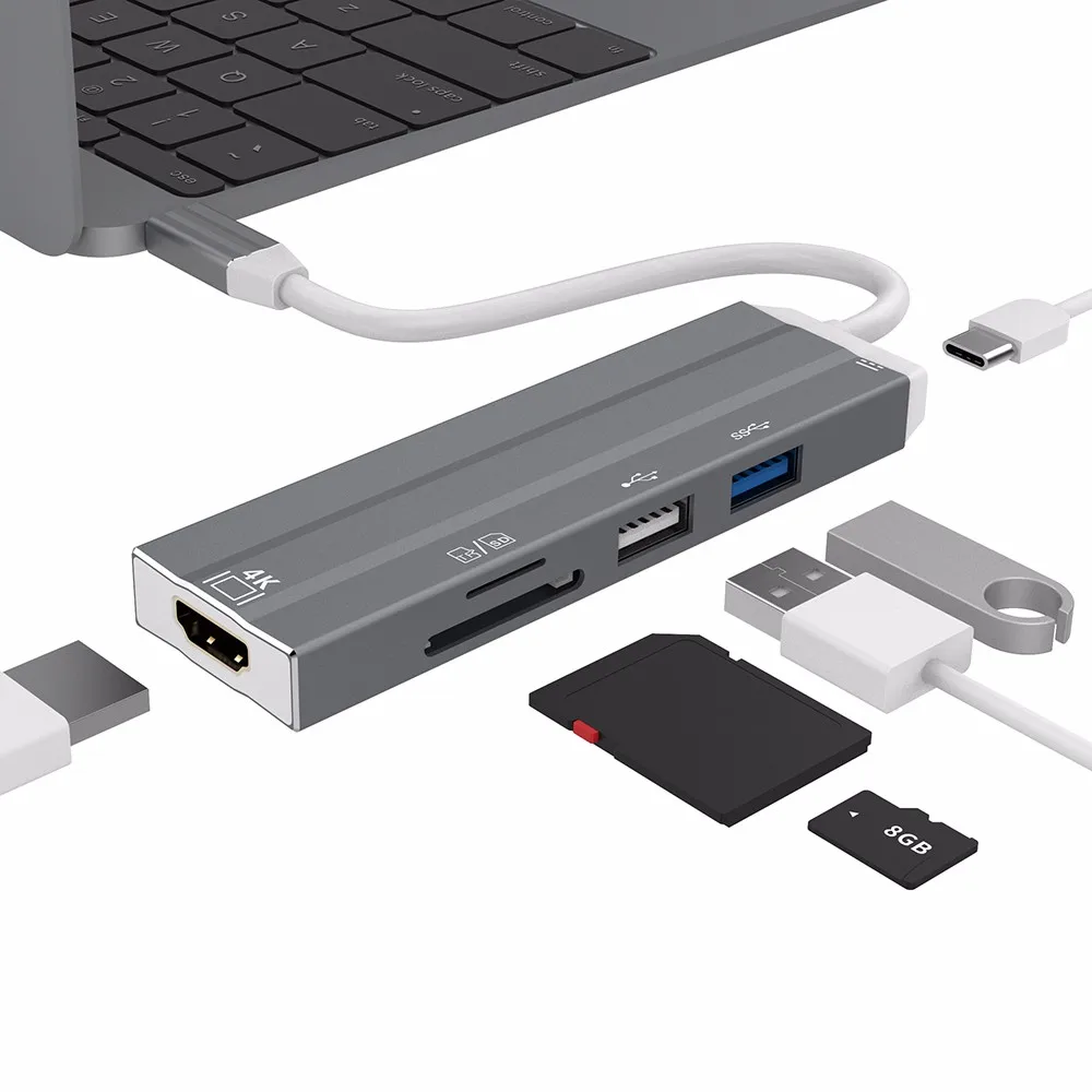 6в1 USB C концентратор 4 K HDMI зарядка PD Порт USB3.0 USB2.0 SD/TF кардридер Тип адаптер для MacBook