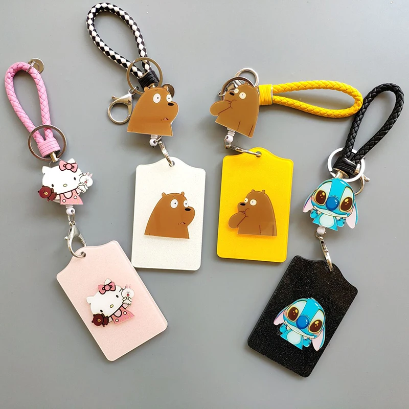 

Cute Telescopic Keychain Acrylic Card Holder ID Badge Student Nurse Credit ID Badge Holder Retractable Credential Holder Cartoon