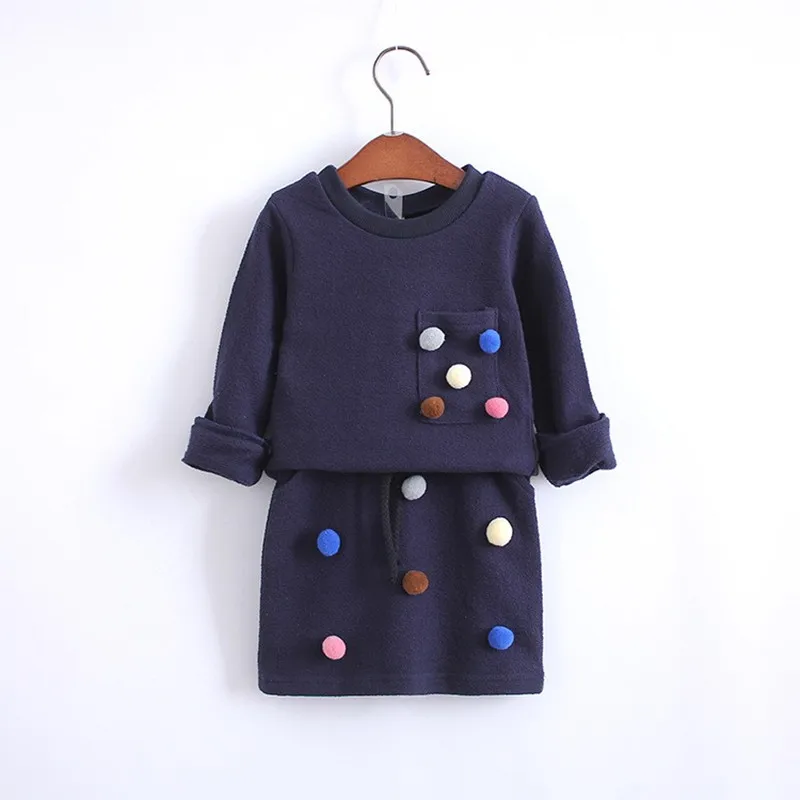 Комплект зимней одежды для девочек, рубашка с длинными рукавами и юбка-карандаш розовый и синий цвет, комплект модной одежды для детей - Цвет: navy blue