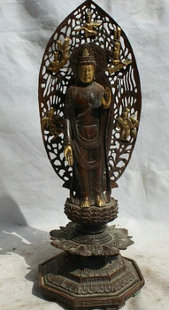 

USPS to USA S1871 16" Old Chinese 24K Gilt Bronze Kwan-yin Guan Yin Boddhisattva Goddess Statue