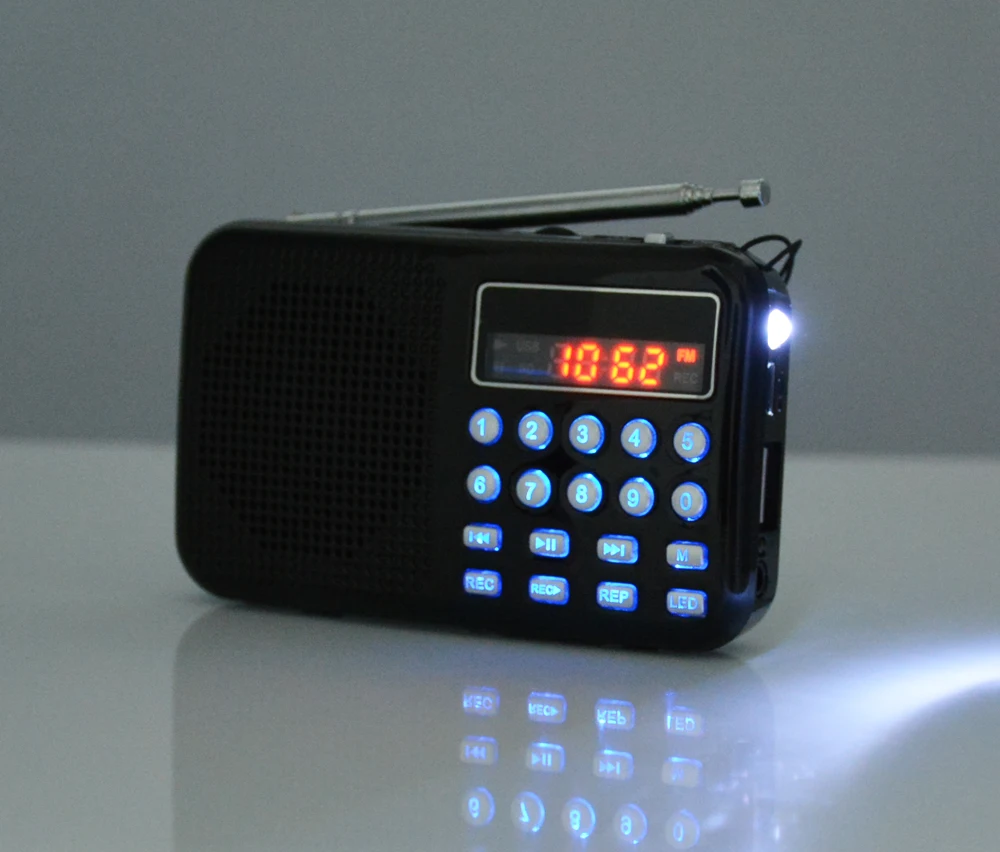 10 шт. L-065 активный микро портативный музыкальный мини-динамик с карманное FM радио сканер MP3 музыкальный плеер светодиодный фонарик Диктофон