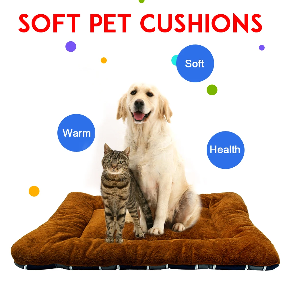 Теплая подушка для собак, кошек, зимний коврик для домашних животных, матрас для сна, полосатая Толстая кровать для собак, кровать для питомцев, диван для маленьких, средних и больших собак, XS-XL