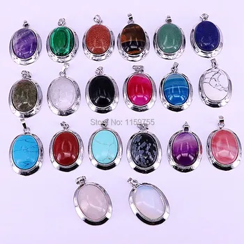 

10Pcs New Fashion Nature Gem Stone Pendant Oval Shape DIY Pendant Jewelry