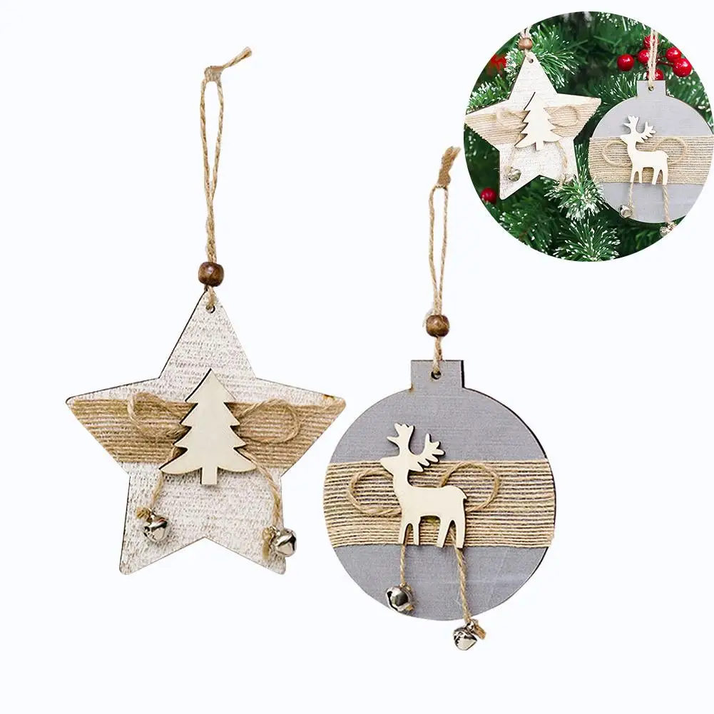 

2PCS/Pack Bell Wooden Hanging Card Christmas Tree Innovative Pattern Pendant Hemp Rope Wooden Hanging Card Christmas Decoration