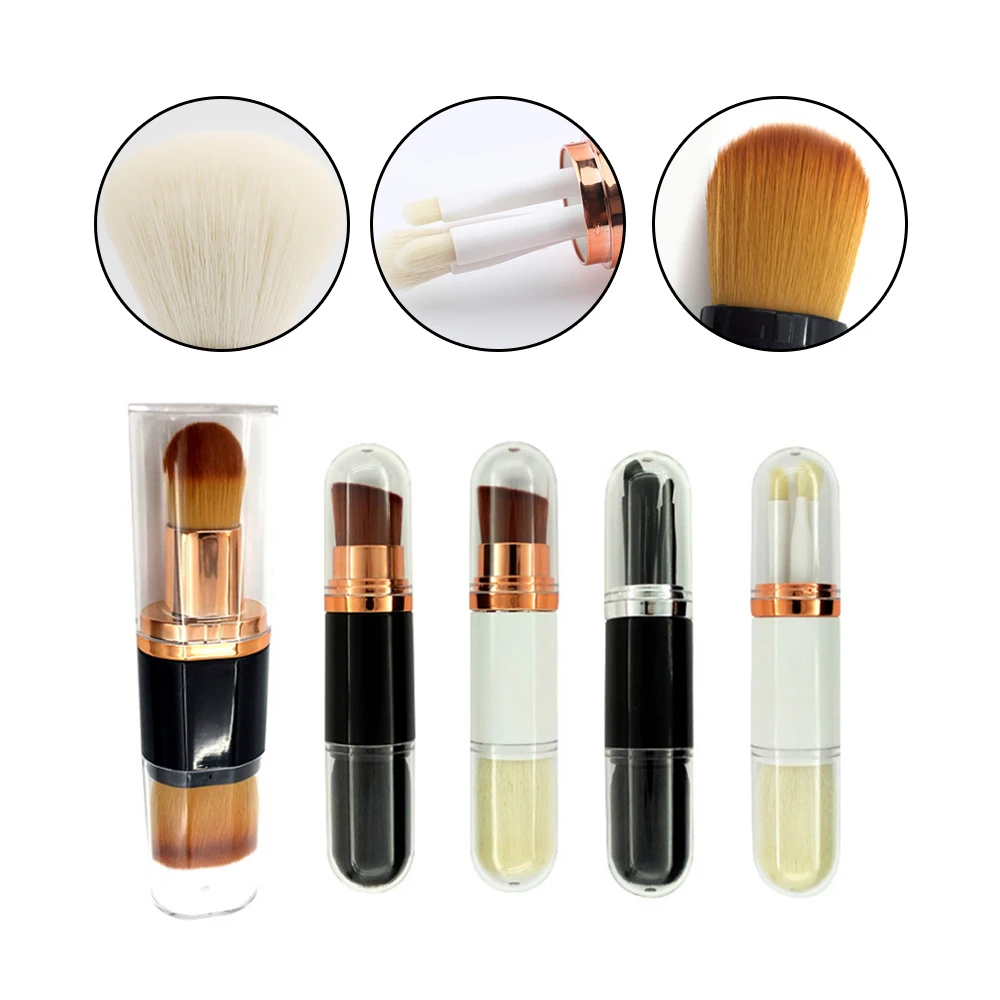 

Portable Makeup Brush Double Head / 4 in 1 Retractable Foundation Brush Travel Carrying Telescopic Makeup Brush Makeup Tool