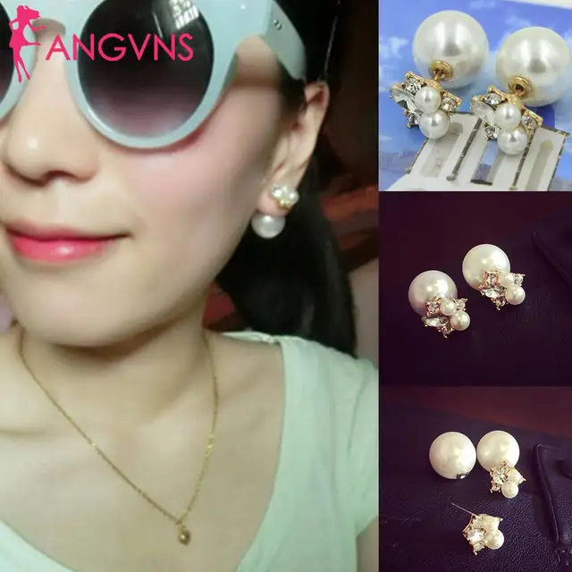 Fashion Double Sided Shining Women Faux Casual, Pearl Stud Pearls Pair Earrings &hellip;