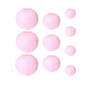 

Set of 10 Round Decorative Rice Paper Chinese Paper Lanterns Lamp Shade with Metal Frame for Wedding Birthday Party Hanging Deco