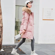 Tcyeek новая корейская мода зимняя куртка для женщин белый утиный пух пальто большой мех толстая одежда женские топы Chaqueta Mujer LWL888