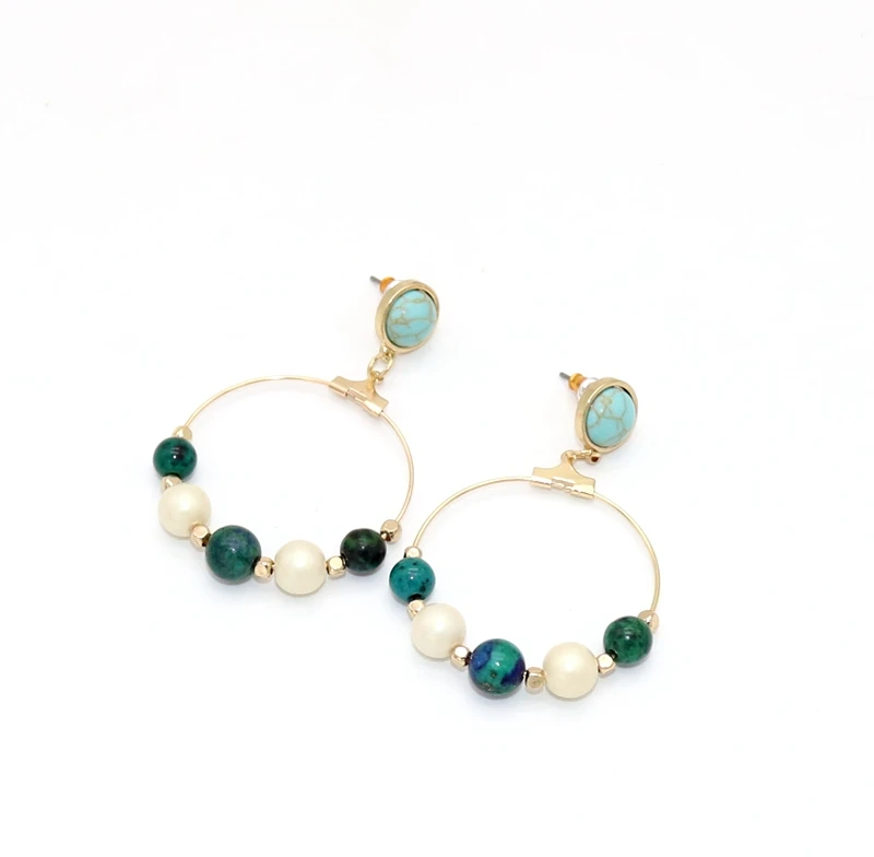 2018 New pearl jewelry copper circle green stone simple drop earring women | Украшения и аксессуары