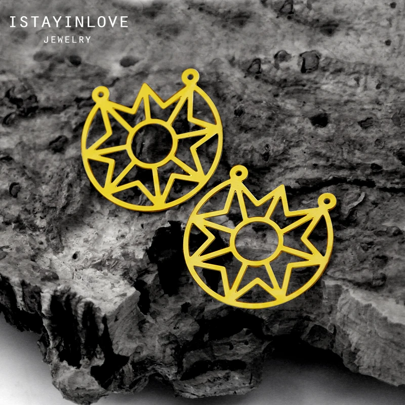 

Handmade Jewelry Making Supplies Pendant Cut Metal Raw Brass Moon Star Geometric Charm For DIY Necklace Earring Brooch RD455 4