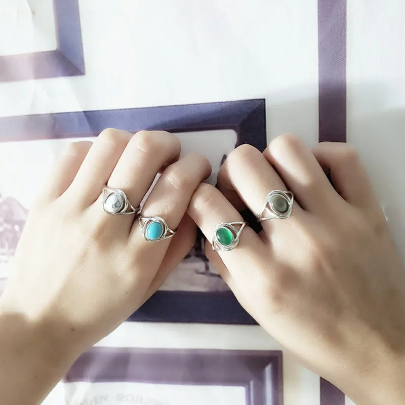 

Elegant Sweet Green/Black/Blue/White Stone Pure Silver 925 Ladys Ring 100% Real Sterling Silver 925 Natural Stone Women Rings