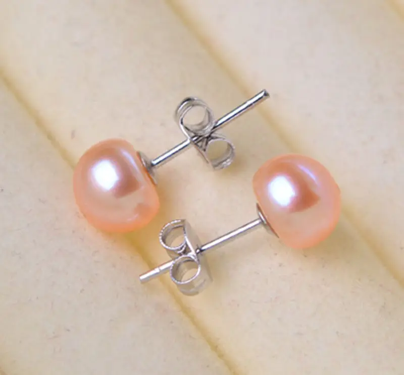 

HOT SELL - Hot sale new Style >>>> Genuine Natural 7-8mm Pink Freshwater Pearl 925 Sterling Silver Stud Earrings -Top quality fr