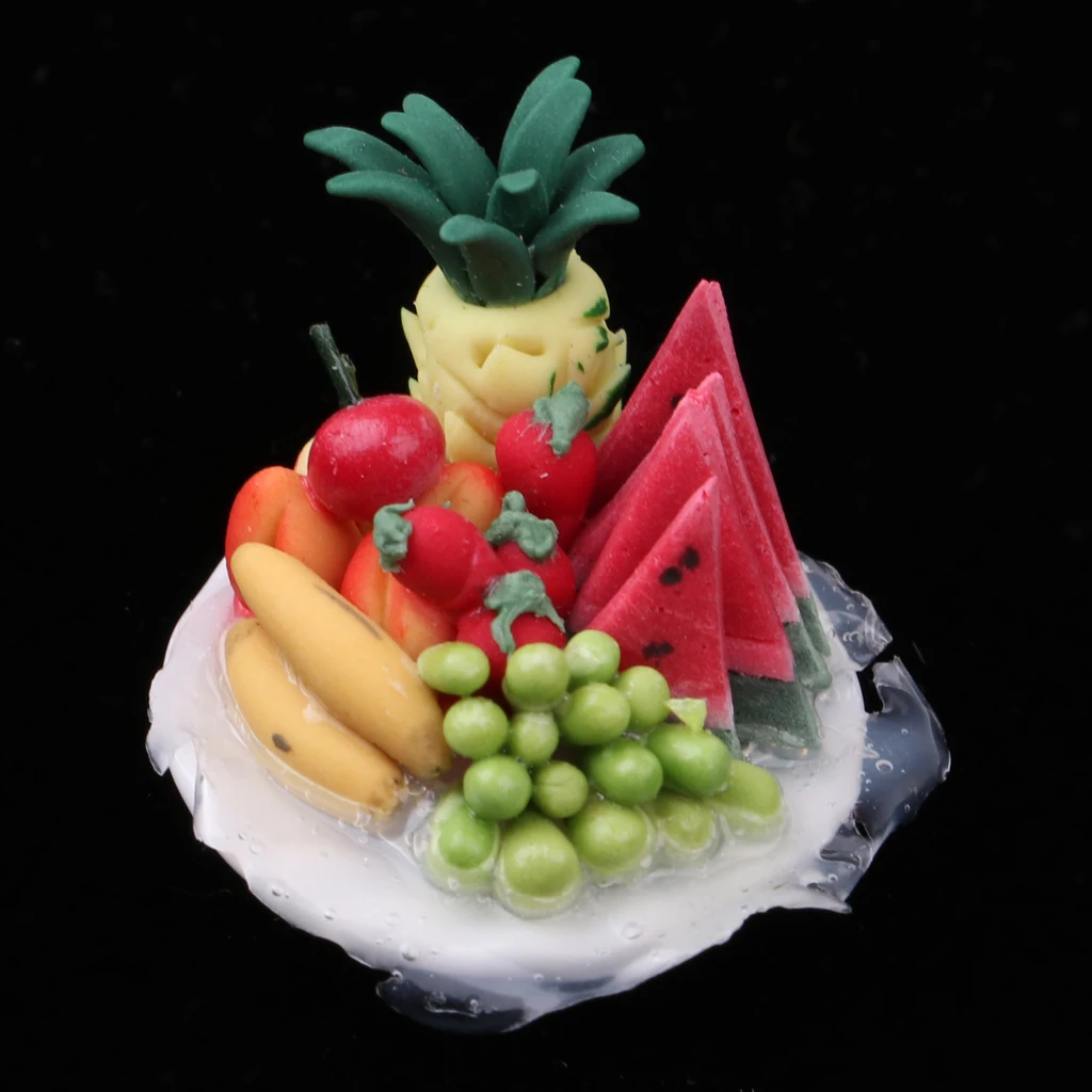 1/12 Miniature Fruit Platter in Porcelain Plate Foods Model Dollhouse Living Room Table Accessories Decoration