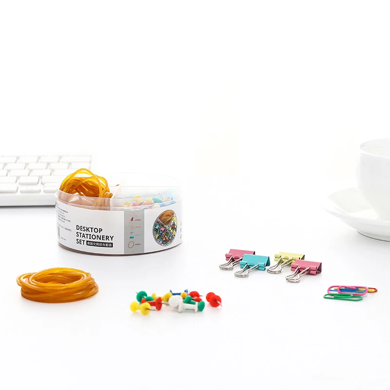 Stationery Set Clip Holder Set 40pcs Rubber Bands,80pcs Paper Clips,10pcs Binder Clips,50pcs