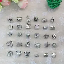 Новинка,, 30 шт, Микс стиль, античный серебряный цвет, сплав, большое отверстие, подвески, бусины, подходят для браслета Pandora, сделай сам, женский подарок