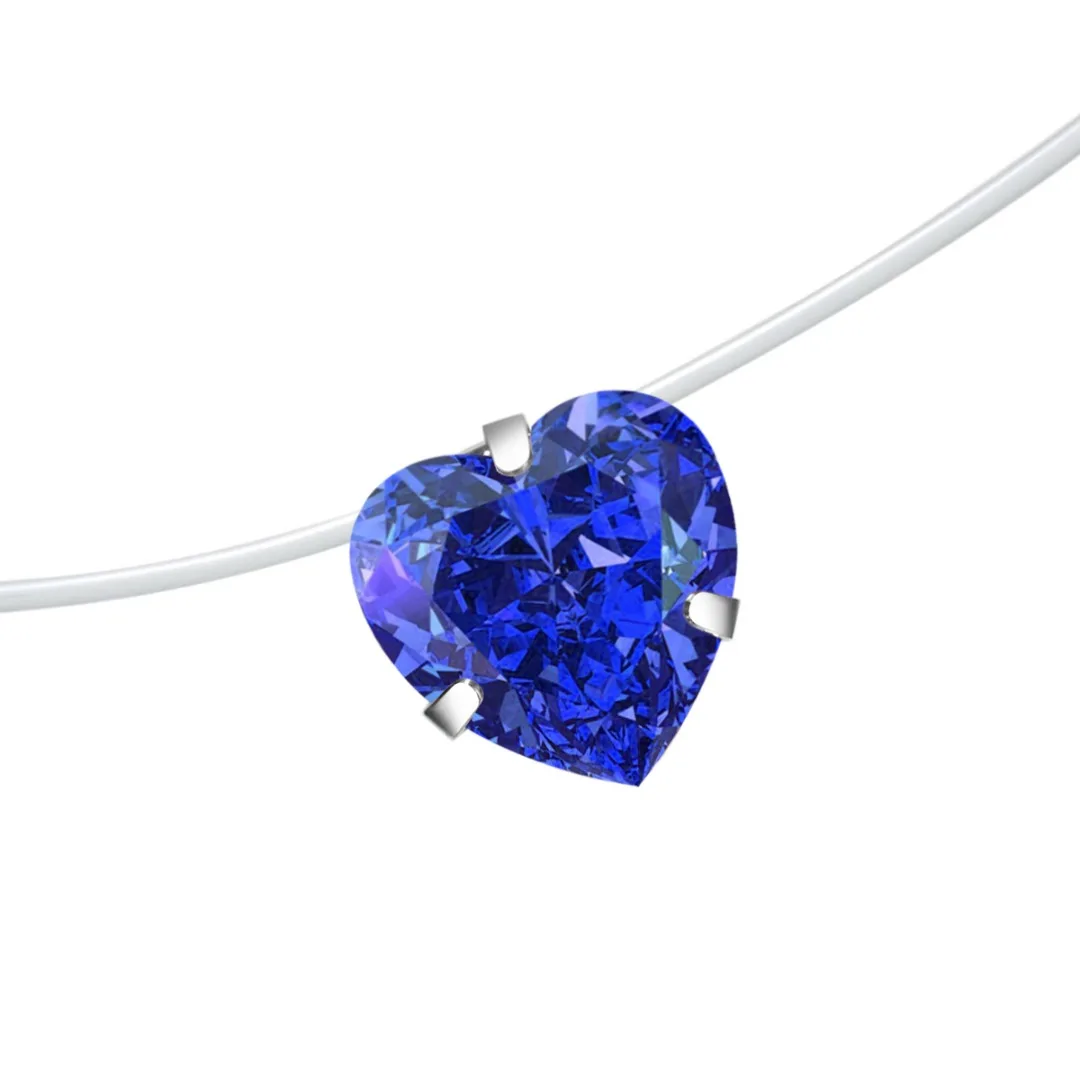 Fashion Elegant Crystal Heart Shaped Pendant Necklace Fishing Line Invisible Clavicle Chain Women's Necklace Simple Jewelry Gift