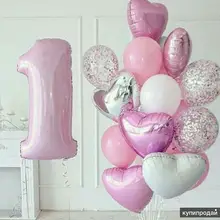 1 conjunto de balões de aniversário do bebê 1st conjunto rosa prata número da folha balão primeiro aniversário decorações crianças balões festa suprimentos