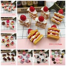 Bolo de morango de resina, adorável bolos em miniatura, cabochons de resina para decoração de telefone, artesanato que faz diy