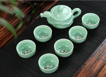 

2018 Longfeng Chengxiang celadon Kung Fu tea, a pot of six cups of celadon tea, creative gifts ceramic tea set
