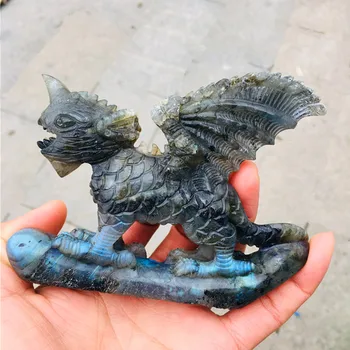 

natural crystal labradorite lapis lazuli carving flying Monster dragon point healing Christmas home decoration gift