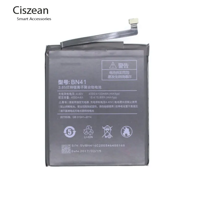 Ciszean 4100 мАч BN41 Сменный аккумулятор для Xiaomi Redmi Note 4 Аккумулятор Hongmi Note 4 литий-ионный полимерный мощный аккумулятор