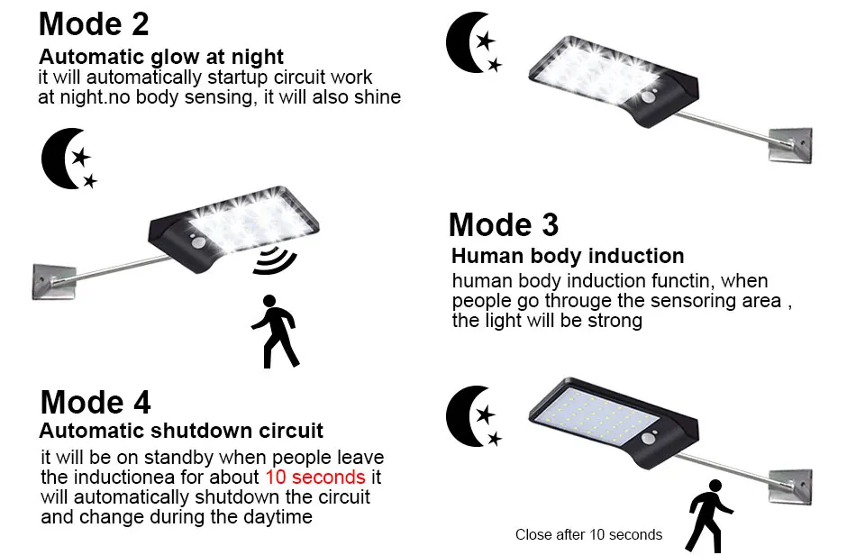 LED Solar Light Outdoor Motion Sensor 36 LEDs IP65 WhiteBlack Solar Wall Lamp for Garden Street Light With Mounting Pole Or Not (5)