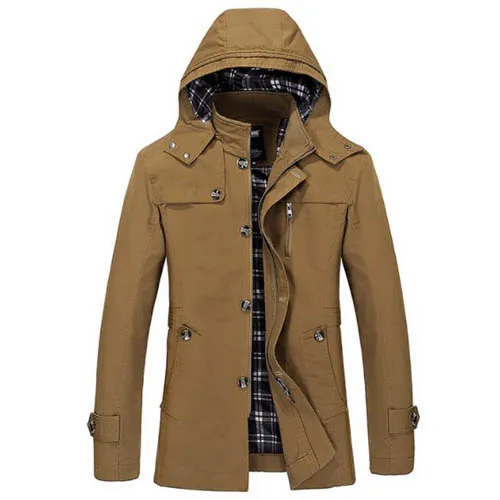 Тренч дизайнерские Демисезонный Повседневное хлопковая приталенная мужская куртка-Ветровка Длинные куртки пальто Для мужчин casaco masculino - Цвет: Dark Hkaki