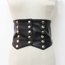 Винтажный Черный корсет из искусственной кожи, бандаж, женский панк, с заклепками, широкий пояс, новинка, форма для изготовления корсетов