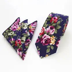 Rbocott фиолетовый цветочный галстук 6 см синий тонкий хлопок галстук и платок Набор для Для мужчин аксессуар модные Повседневное Свадьба