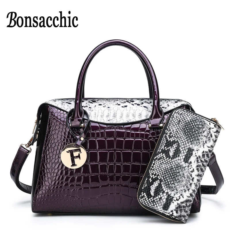 

2pcs/set Ladies Composite Hand Bag Handbags Women Famous Brands Purses and Handbags Snake Print Temperament Ladies Handbag 2019