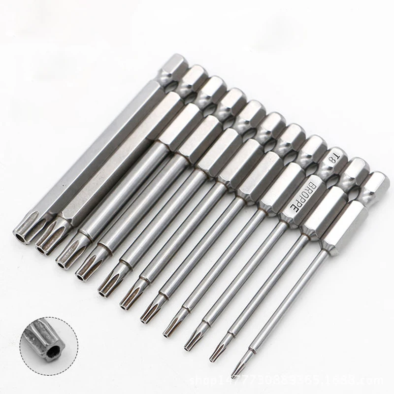 

11 Pcs/set 1/4" 75mm T6-T40 Torx Screwdriver Bits S2 Material Magnetic Electric Drill Screwdriver Head Power Driver Tools
