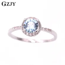 GZJY Hermoso Lindo Simple Ronda Gris azul Circón Joyería Anillo de Color Oro Para Las Mujeres Fiesta de Aniversario de Boda Joyería Al Por Mayor