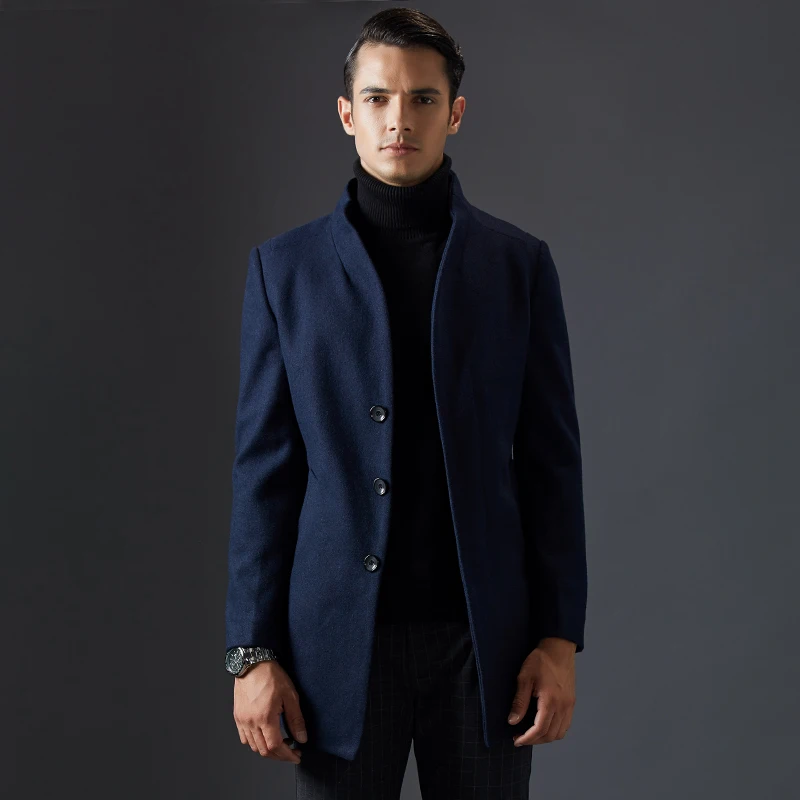 Лидер продаж, осенне-зимнее Мужское пальто, сохраняющее тепло, повседневное, деловая мода, мужское Брендовое пальто, куртка, Тренч, верхняя одежда, ветровка, куртки - Цвет: Blue