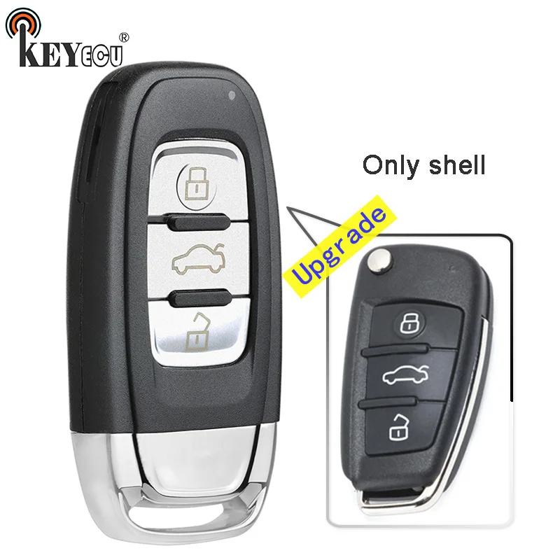 

KEYECU 10x for Audi A6L Q7 Folding Model Upgraded 3 Button Keyless Go Smart Remote Car Key Shell Case Cover Fob with Blade