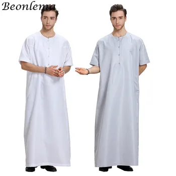

Beonlema Arabic Islamic Hombre Summer Short Sleeves Thobe For Men kaftan Homme Muslim Clothes Abaya Baju Muslim Pria