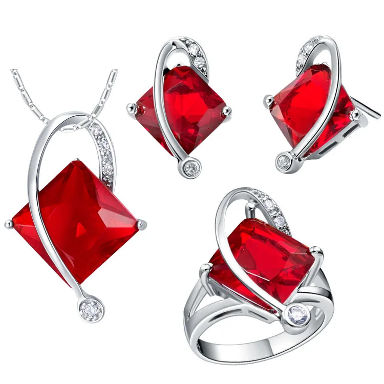 Luxury RING Necklace Earrings Jewelry Sets SA jewelry fashion line red
