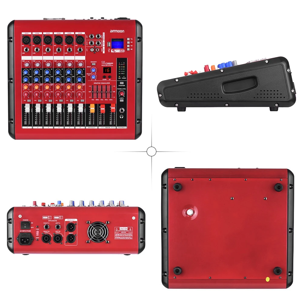 ammoon PMR606 6 Channel Digital Audio Mixer Mixing Console with Power