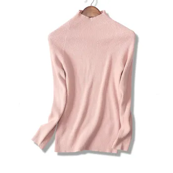 

cashmere wool blend women's fashion basics pullover sweater half-high collar solid color one&over size