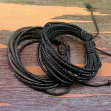 Кожаный браслет Многослойные Обёрточная бумага Для Мужчин's Для женщин натуральная кожа плетеная веревка регулируемый браслет Cusual Спорт