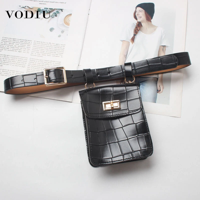 

Women Waist Pack small Detachable Crocodile pattern Bag Leather Belt Waist Packs Chic Style Vintage Pattern Women Fanny Pack Ins