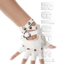 Белые шпильки Искусственные кожаные перчатки без пальцев