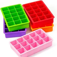 15 квадратных Форма силиконовые для льда DIY Творческий Большой Ice Cube Плесень Фруктовый Лед Куб чайник Бар Кухня Интимные аксессуары Цвет случайный