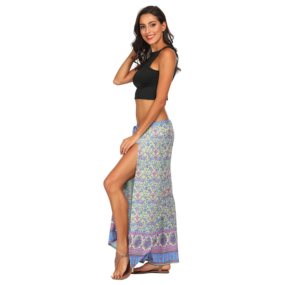 

2019 Fashion Women Leggings Flower Pattern Print Bandage Wide Leg Summer Spring Plus Size Elastic Waist Casual Long Loose Pants