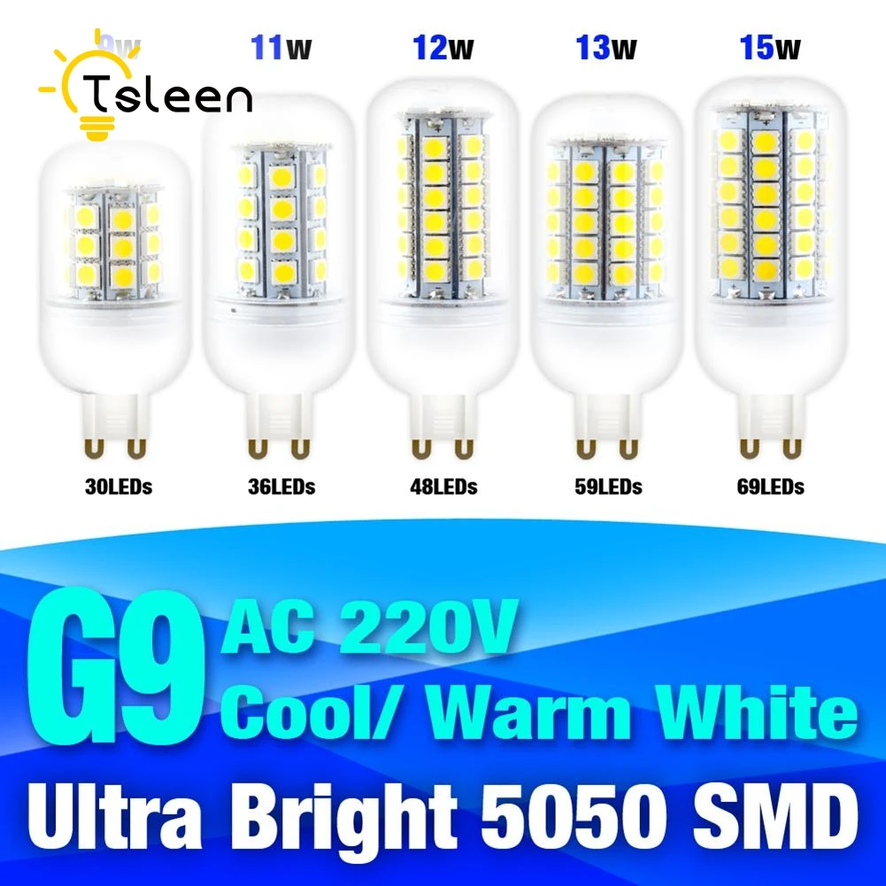 Светодиодная лампа TSLEEN G9 220 В 9 Вт 11 12 13 15 светодиодсветильник кукуруза 5050 SMD