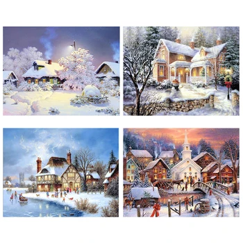 

Needlework Diamond Painting Beautiful Snow Winter Landscape Diamond Embroidery All Drill Rhinestone Picture RF465