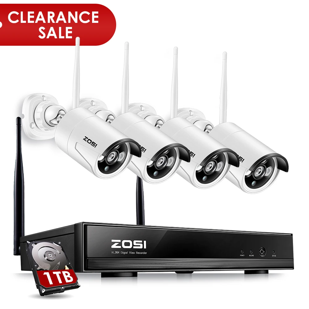 baratas ZOSI 4 pcs 1.3MP 4CH 1080 p HDMI WiFi NVR CCTV IP Sem Fio À Prova de Intempéries do IR Ao Ar Livre Câmera de Segurança De Vigilância Por Vídeo sistema de Kit