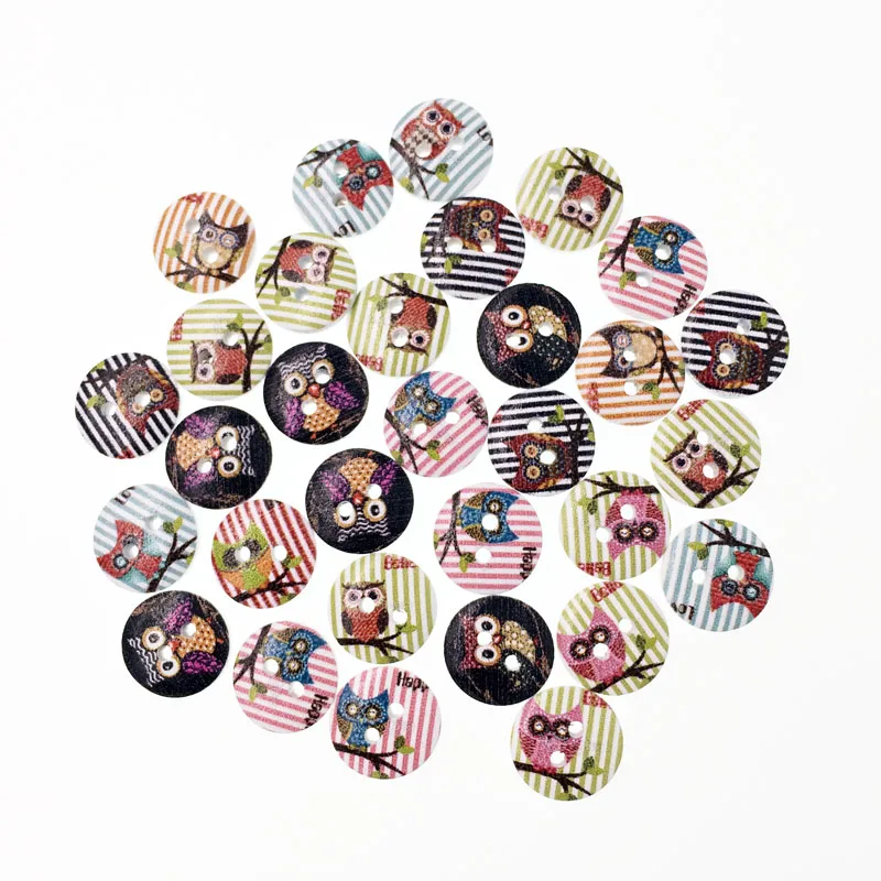 

100Pcs Vintage Fashion Bulk Mixed Wooden Button Owl Sewing Accessories Decorative Buttons Handmade Scrapbooking Craft DIY 15mm