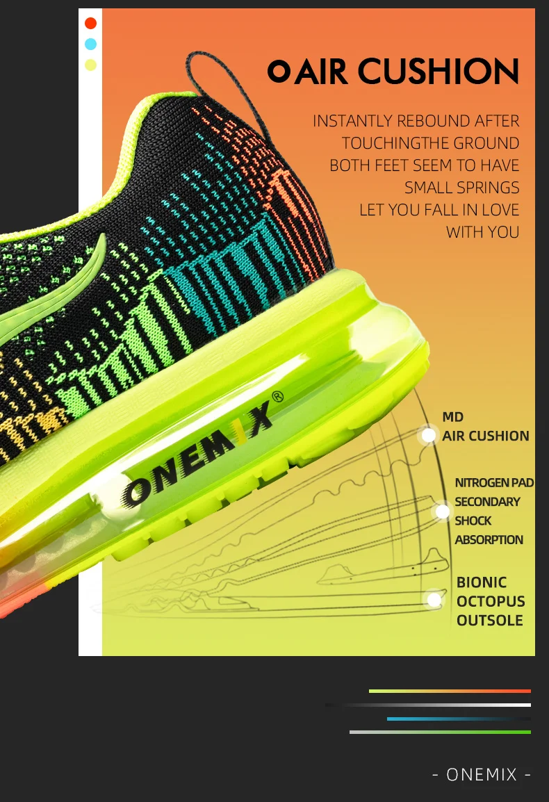 ONEMIX/мужские беговые кроссовки с воздушной подушкой для женщин, 3D вязка, дышащая сетка, спортивные кроссовки, уличные беговые кроссовки Max 12,5