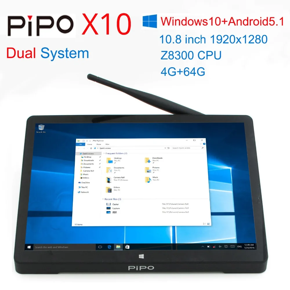 10.8 Inch 1920*1280 PIPO X10 Mini PC Windows 10+Android 5.1 TV Box Z8300 Quad Core 4G+64G HDMI 10000mAh Battery Better than X9S