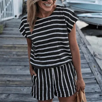 

Women's Summer Holiday Mini Playsuit Elegant Woman Casual Short Sleeve Party Jumpsuit&Romper O-Neck Plunge Jumpsuit Beach Shorts